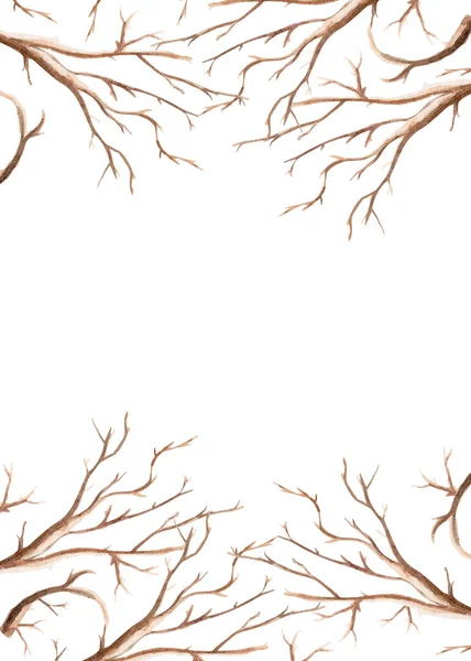 Ağaç Dallarının Dikdörtgen Çerçevesi Çizim Sınır Çelengi Tasarım Çizimler Için — Stok fotoğraf