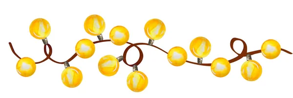 Festive Garland Yellow Light Bulbs Watercolor Illustration Frame Border Silhouette — Stock Photo, Image