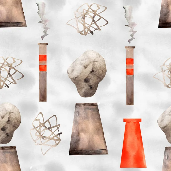 Průmyslové Trubky Kouřem Akvarel Bezešvný Vzor Komína Vychází Šedý Kouř — Stock fotografie