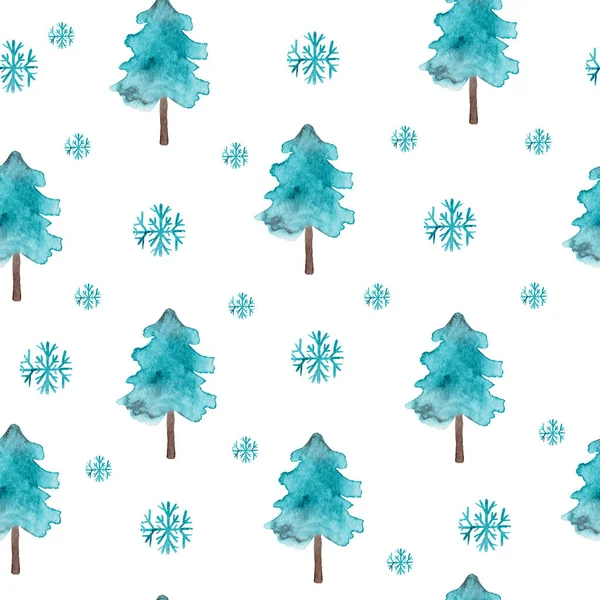 雪の森の中のモミの木はシームレスなパターンを水彩 雪が降ったり雪が降ったり パッケージ ポスター カバーのためのデジタルペーパー — ストック写真