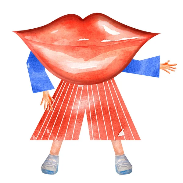 Lábios Volumosos Calças Com Mãos Caráter Ilustração Aquarela Modelo Para — Fotografia de Stock