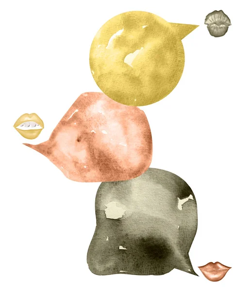 Абстрактні Плями Діалоги Губи Говорять Аквареллю Ілюстрації Шаблон Вставки Дизайн — стокове фото