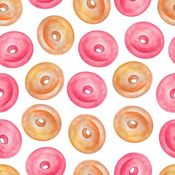 Zoete Heldere Donuts Aquarel Naadloos Patroon Digitaal Papier Voor Verpakking Stockfoto