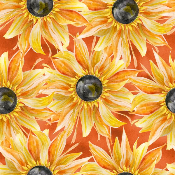 黄色向日葵与黑色中心水彩画隔离的单一元素 印刷品 封面用数码纸 — 图库照片