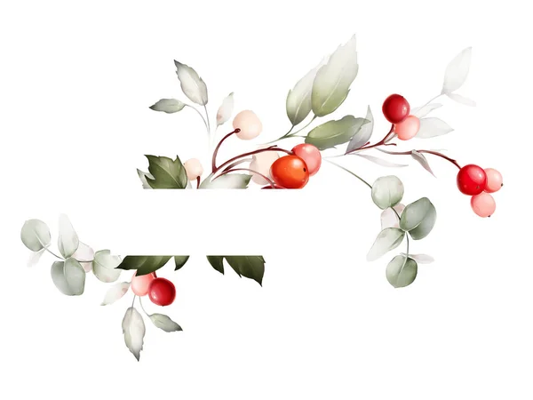 Świąteczne Kartki Jagodami Świąteczne Kompozycje Białym Tle — Zdjęcie stockowe