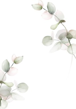 Okaliptüs dallı düğün kartı suluboya tarzında.