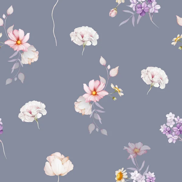 Seamless Pattern Bouquets Wild Flowers — Stock Photo, Image
