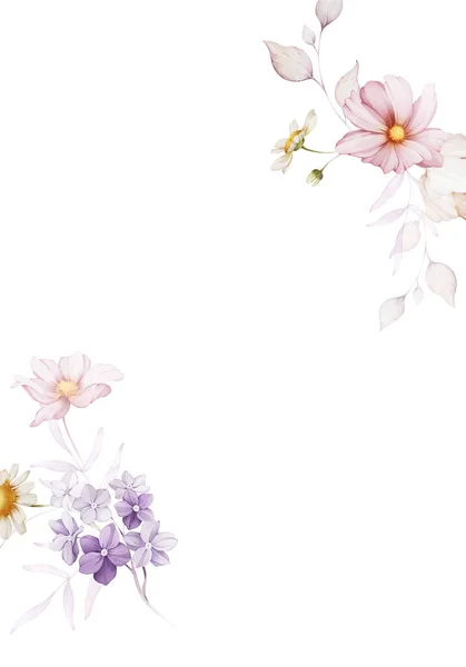 Cartão Saudação Com Flores Delicadas Estilo Aquarela Fundo Branco — Fotografia de Stock