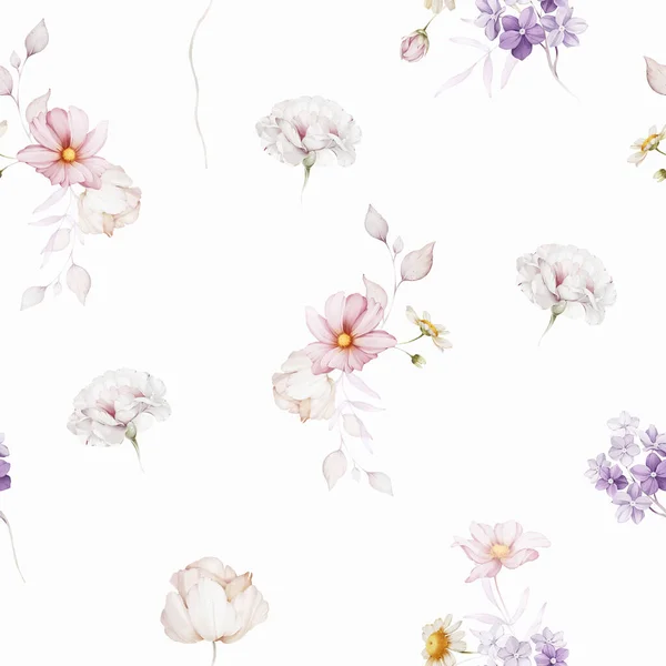 Nahtloses Muster Mit Sträußen Von Wildblumen — Stockfoto