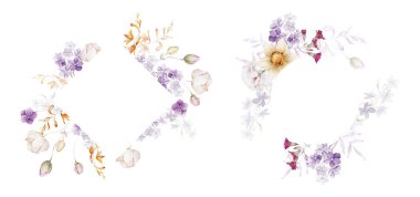 Beyaz arka planda kır çiçekleri olan çiçek çerçeveleri.