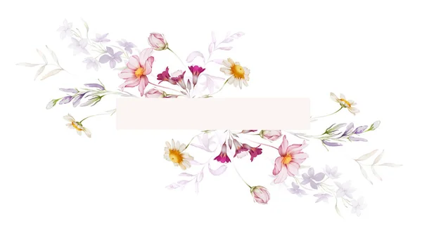 Floral Frame Wildflowers White Background — Stock Photo, Image