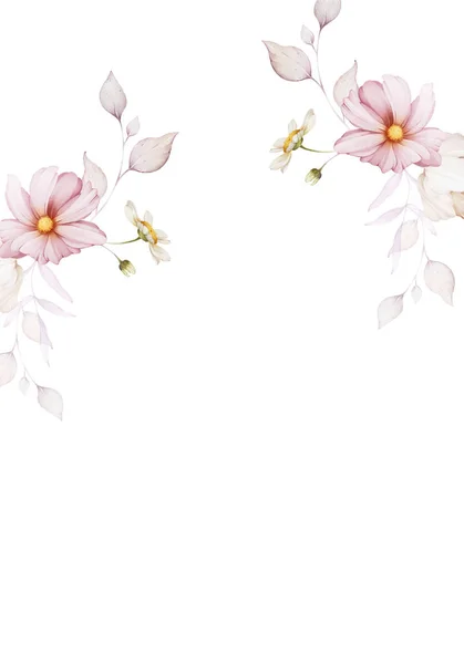 白色背景上印有淡淡的水彩花的贺卡 — 图库照片