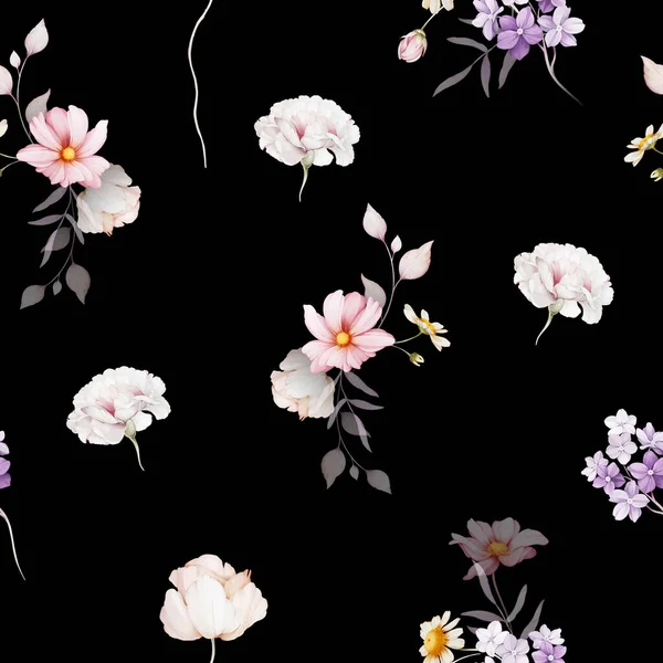 Nahtloses Muster Mit Sträußen Von Wildblumen — Stockfoto
