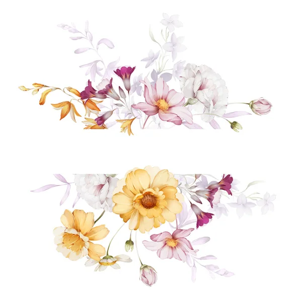 Bloemen Frame Met Wilde Bloemen Witte Achtergrond — Stockfoto