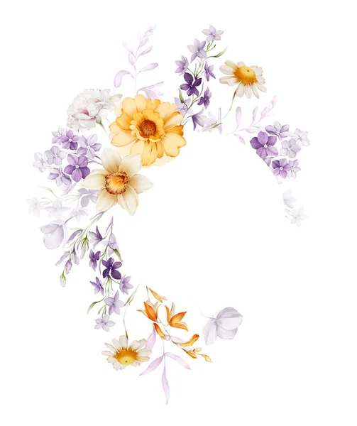 Virágos Keret Vadvirágokkal Fehér Alapon — Stock Fotó