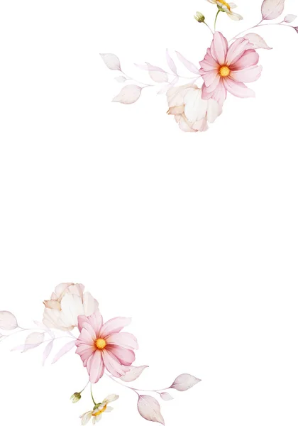 Cartão Saudação Com Flores Delicadas Estilo Aquarela Fundo Branco — Fotografia de Stock