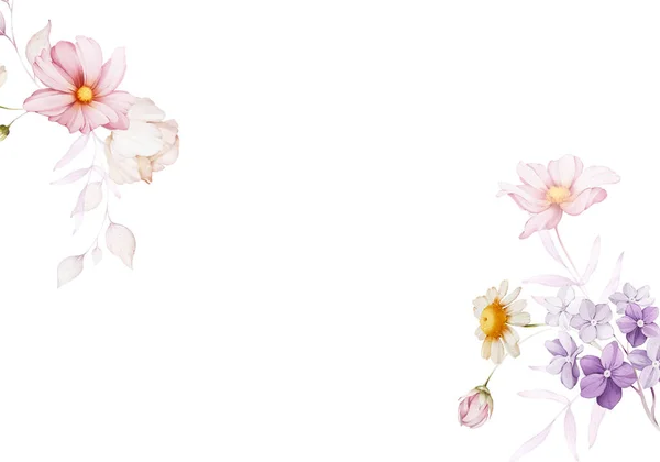 Gratulationskort Med Fina Blommor Akvarell Stil Vit Bakgrund — Stockfoto