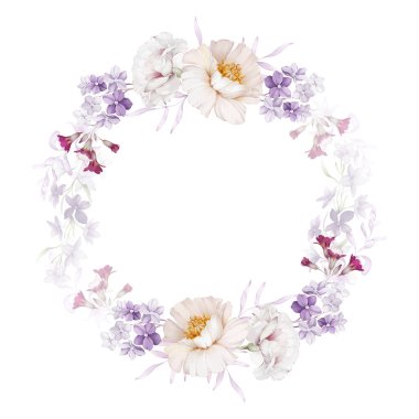 Beyaz arka planda yaban çiçekli yaz çelengi