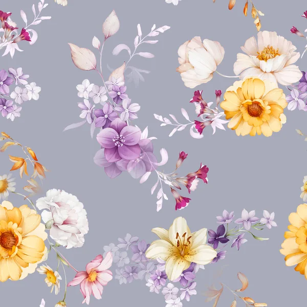 Nahtloses Muster Mit Wildblumen Aquarell Stil Sommerstrauß — Stockfoto