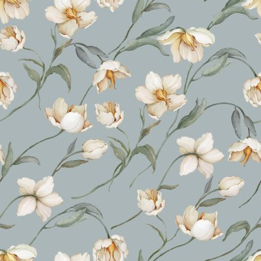 Suluboya tarzında kır çiçekleriyle kusursuz desen