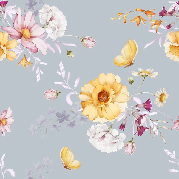 Seamless Pattern Wildflowers Watercolor Style — Foto de Stock