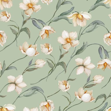 Suluboya tarzında kır çiçekleriyle kusursuz desen