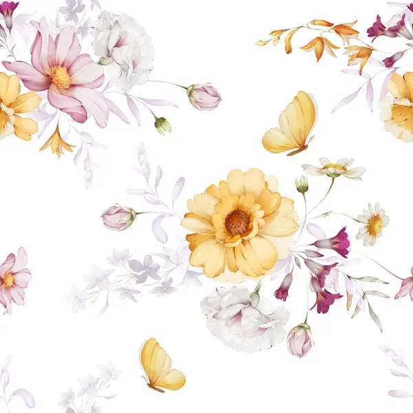 Seamless Pattern Wildflowers Watercolor Style — Foto de Stock