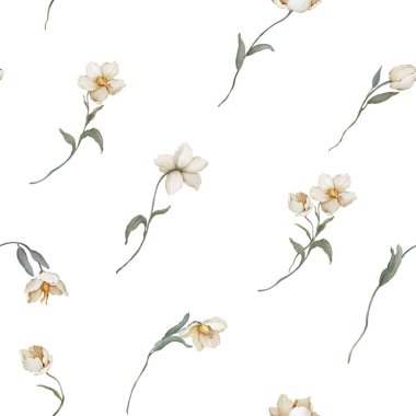 Suluboya tarzında kır çiçekleriyle kusursuz desen