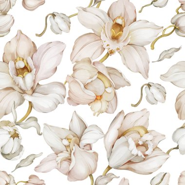 Suluboya tarzında orkideleri olan pürüzsüz desen