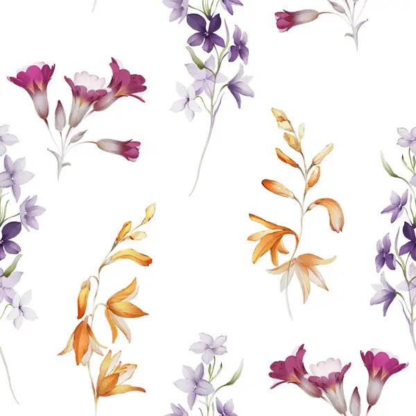 Bezešvé Vzor Divokými Květy Akvarelu Stylu — Stock fotografie