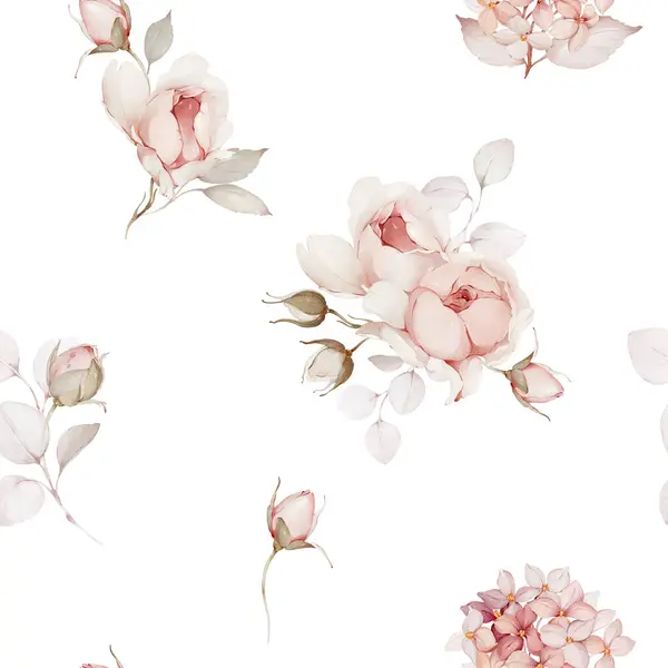 Seamless Pattern Bouquets Flowers Spring Roses Watercolor Style — Stock Photo, Image