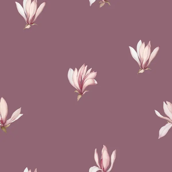 Sömlöst Mönster Med Magnolier Blommor Akvarell Stil Royaltyfria Stockfoton