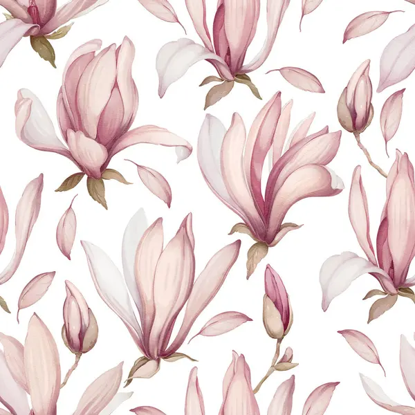 无缝隙的木兰花图案 水彩画中的花朵 免版税图库照片
