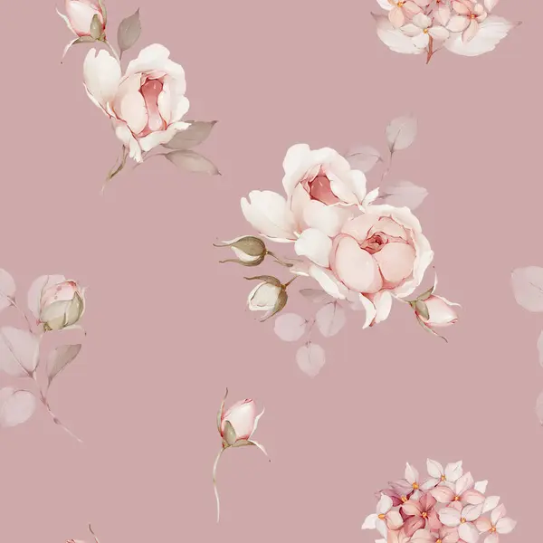 Sömlöst Mönster Med Buketter Blommor Vårrosor Akvarell Stil Stockbild