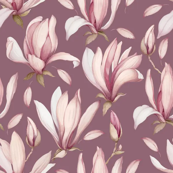 Nahtloses Muster Mit Magnolien Blumen Aquarell Stil Stockbild