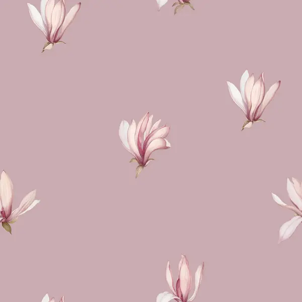 Sömlöst Mönster Med Magnolier Blommor Akvarell Stil Stockbild