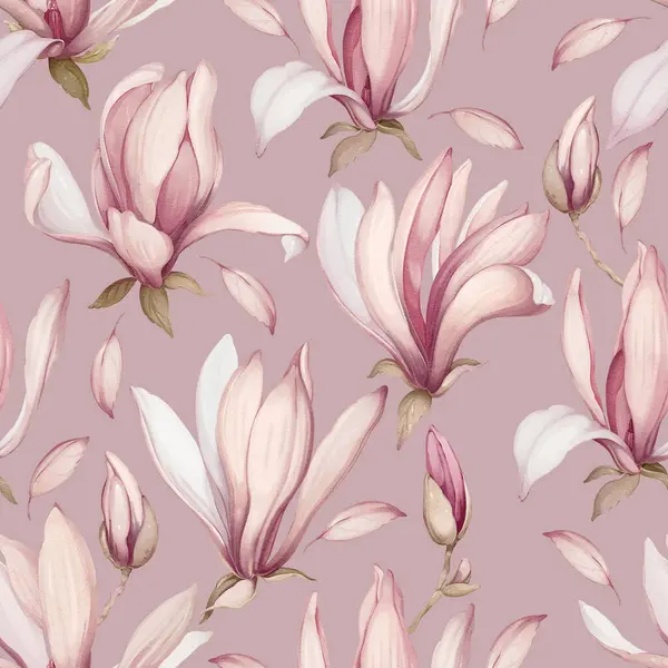 Patrón Sin Costuras Con Magnolias Flores Estilo Acuarela Imagen de archivo