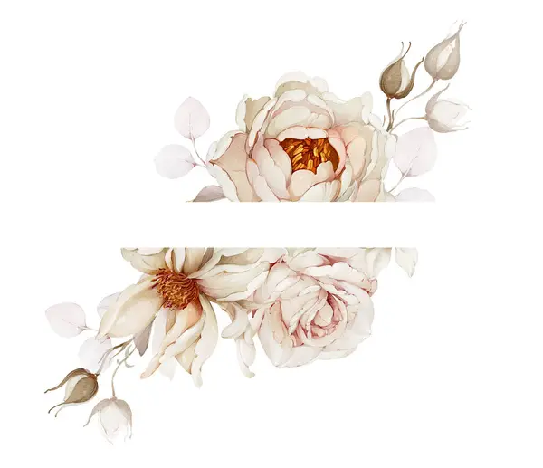 Aquarell Floraler Rahmen Grußkarte Mit Rosen Stockfoto