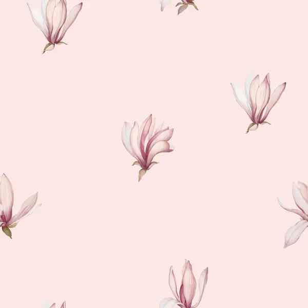 无缝隙的木兰花图案 水彩画中的花朵 免版税图库图片