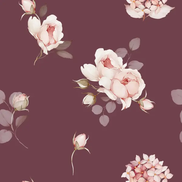 Nahtloses Muster Mit Blumensträußen Frühlingsrosen Aquarell Stil Stockbild