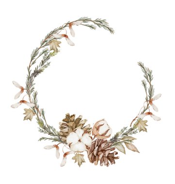 Christmas pine cone wreath with evergreen branches clipart