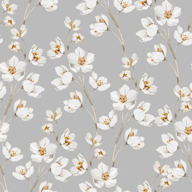 Bahar çiçeklerinin beyaz dallarıyla kusursuz bir desen.