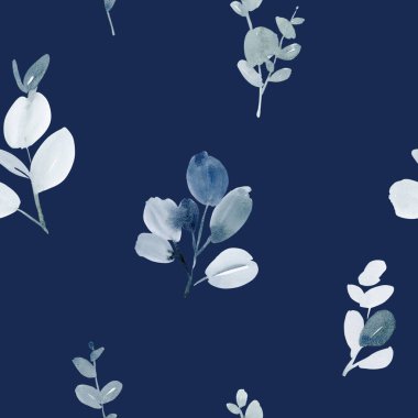 Donmuş suluboya okaliptüs Yaprak deseni Dusty Blue ve Sage