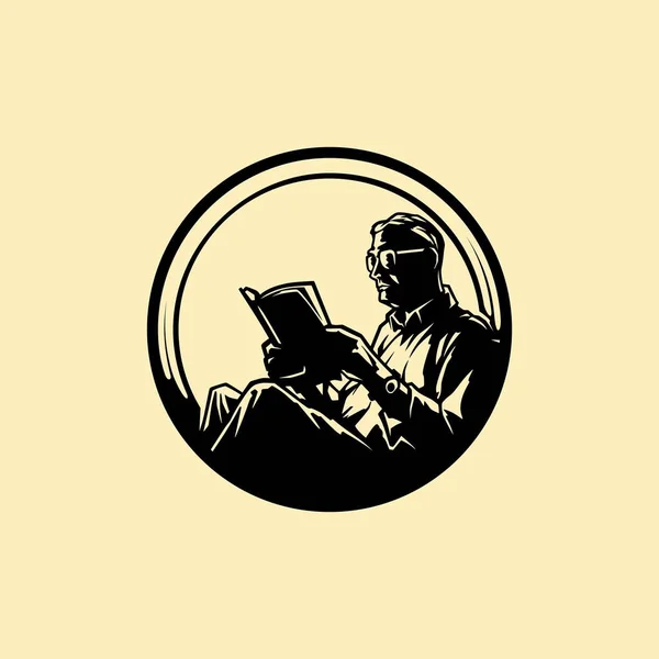 Человек Читает Силуэт Книги Этикетки — стоковый вектор