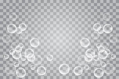 Şeffaf arkaplanda su kabarcığı deseni. Vektör İllüstrasyonu