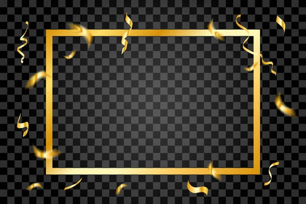 Golden Frame Confetti Ribbons Falling Background Slavnostní Událost Narozeniny Party — Stockový vektor