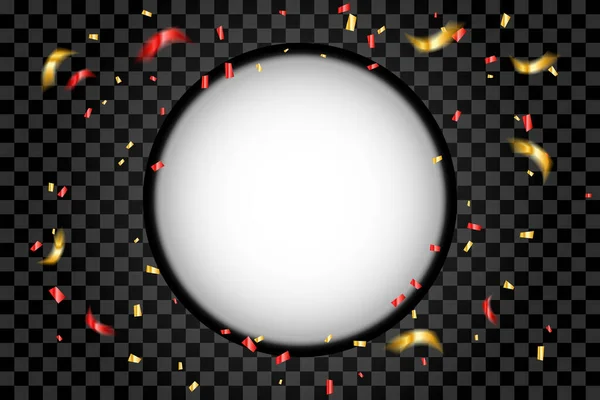 Golden Tiny Circle Frame Mit Konfetti Fallen Auf Schwarzem Hintergrund — Stockvektor