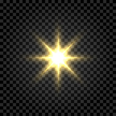 Altın Güneş Işığı Parıltısı İzole Arkaplan Efekti. Vektör İllüstrasyonu