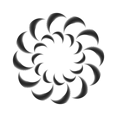 radyal kıvrımlı çizgiler ve noktalar siyah ve beyaz