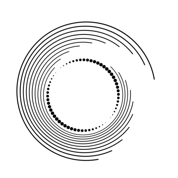 Radial Geschwungene Streifen Und Punkte Schwarz Weiß — Stockvektor